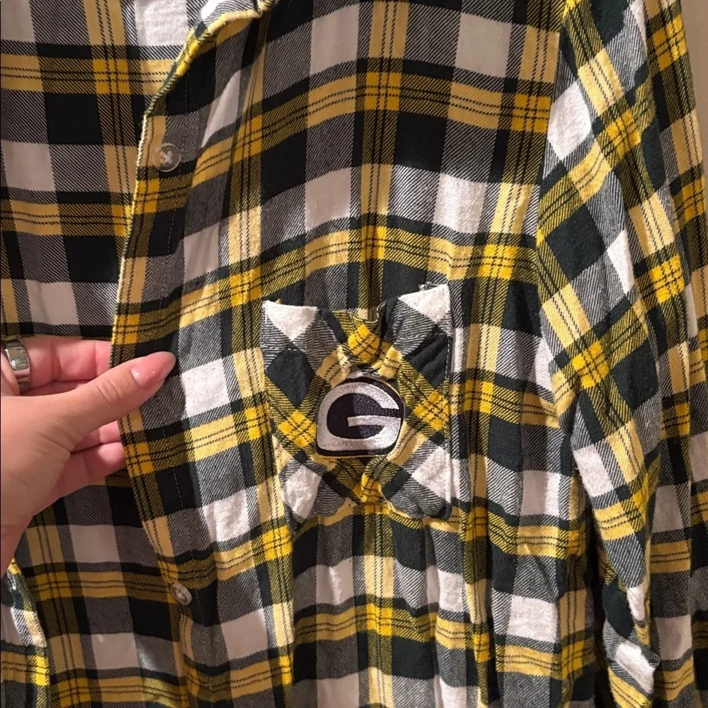 Women’s Green Bay Packers Plaid Flannel Button Down Sleep Shirt Size L - Picture 3 of 8